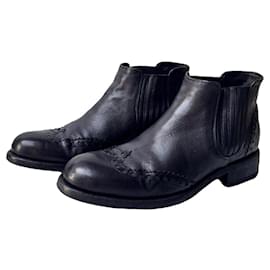 Autre Marque Jean-Baptiste Rautureau Black Leather Perforated Chelsea Boots