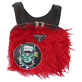Prada Mini Mochila Frankenstein - Pele Sintética Vermelha e Nylon Preto