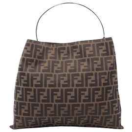 Fendi Zucca Tote Bag braun schwarz Leder Canvas