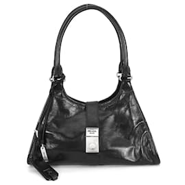 Borsa a tracolla in pelle nera Prada