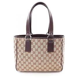 Borsa Tote in tela e pelle beige e marrone Gucci