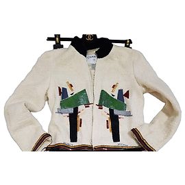Chanel Tweed-Jacke in Creme mit Verzierungen