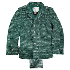 Chanel Tweed-Jacke Grün mit CC-Knöpfen