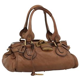 Chloé Chloe Paddington Handtasche Leder Braun Gold Silber Auth am11945V
