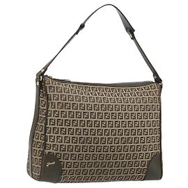 Borsa a Spalla FENDI Zucchino Canvas Beige Oro 8BR531 Auth 186711V