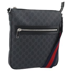 Borsa a tracolla GUCCI GG Supreme Sherry Line PVC Nero Argento 792081 Auth 188961