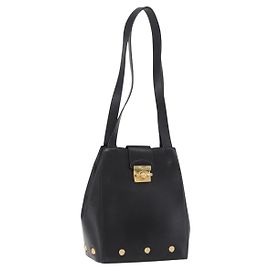 Borsa a tracolla Salvatore Ferragamo in pelle nera e oro Auth ka4956