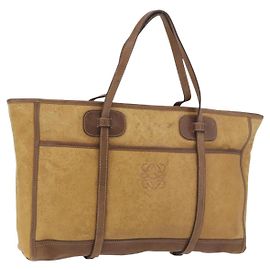 Borsa Tote Anagram LOEWE in tela Beige Gold Auth bs35617