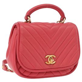 Borsa a mano CHANEL Chevron V Stitch Top Handle in pelle di agnello 2way Rosa CC Auth 189342SAM