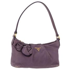 PRADA Pouch Accessori in Pelle Viola Oro Auth 189372A
