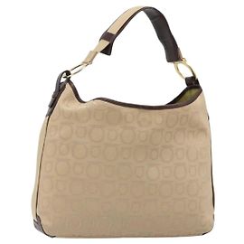 Borsa a tracolla Salvatore Ferragamo in tela beige e oro Auth hk3800
