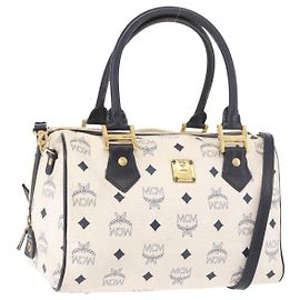 Borsa Boston MCM in PVC e pelle White Gold Auth 187279