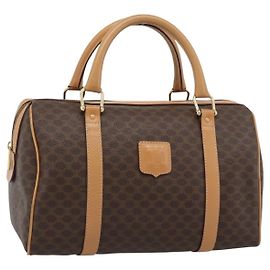 Céline Borsa Boston CELINE in tela Macadam PVC Pelle Marrone Oro Auth 187697A