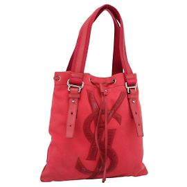 Borsa Tote SAINT LAURENT in tela rosa argento Auth BA13528A