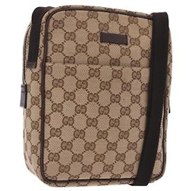 Borsa a Spalla GUCCI GG Canvas Beige Argento 122759 Auth 188226A