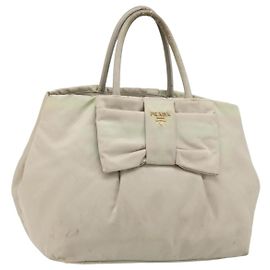 PRADA Tote Bag Nylon Grau Gold Auth hk3823