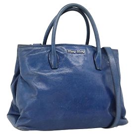 Bolso Miu Miu de cuero 2way Azul Plata Auth 187410A