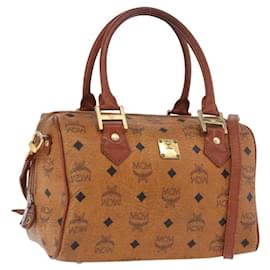 Borsa MCM Vicetos Logogram PVC Pelle 2way Marrone Oro Auth ka4912