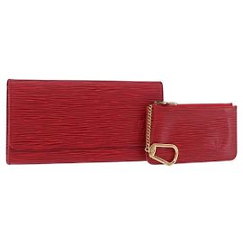 LOUIS VUITTON Epi Wallet 2 Set Red LV Auth 187468A