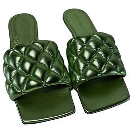 Gepolsterte flache Sandalen Bottega Veneta Reflection Metallasse Pistachio Größe 37 (Komplettes Set) Neu/Original