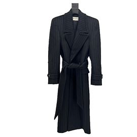 Saint Laurent Abrigo largo de lana azul marino