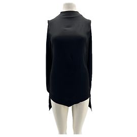 Damir Doma Schwarzes Seidenoberteil mit Rüschen und langen Ärmeln