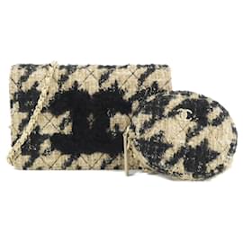 Chanel Chain Wallet in tweed nero beige oro