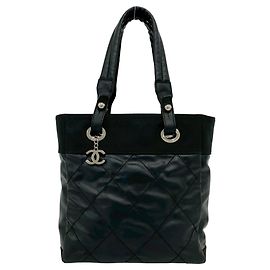 Chanel Paris Biarritz PM Leather and Canvas Tote Bag
