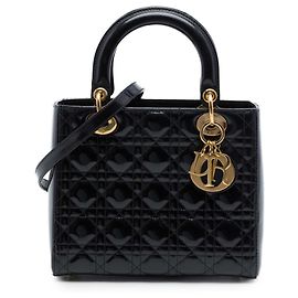 Dior Black Medium Patent Cannage Lady Dior