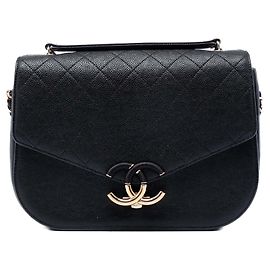 Chanel Black Paris Cuba Medium Caviar Trapuntato con filo intorno alla patta