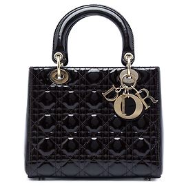 Lady Dior Cannage Dior in vernice viola, taglia Medium