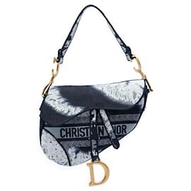Borsa Saddle in tela blu ricamata con effetto tie dye Dior