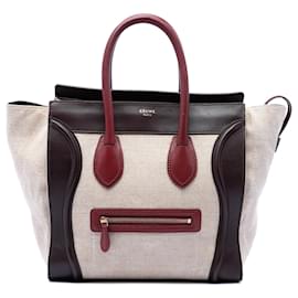 Céline Celine Tote Luggage Mini in tela tricolore e pelle marrone