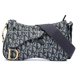 Dior Blue Diorissimo Trotter Canvas Double Saddle Crossbody
