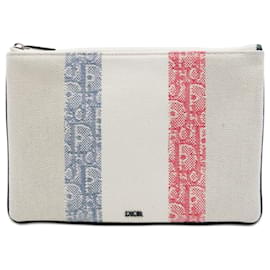 Pochette con zip Dior in tela Oblique tricolore beige