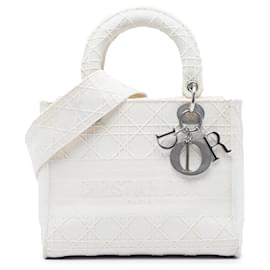 Dior Cannage Lady D Lite in tela ricamata bianco Medium