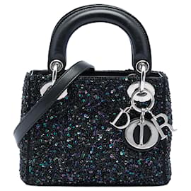 Lady Dior Dior mini em cetim preto com aplicações de lantejoulas