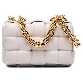 Borsa Cassette Bottega Veneta in nappa bianco Intrecciato con catena imbottita