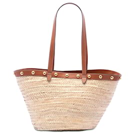 Céline Tote Panier in rafia classica con borchie Celine Beige Large