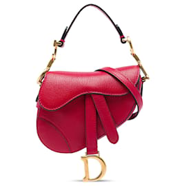 Borsa Saddle in pelle di vitello granulata rossa mini Dior