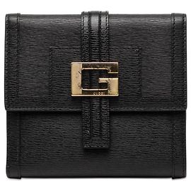 Gucci Bifold-Geldbörse aus schwarzem strukturiertem Kalbsleder mit G Square Logo