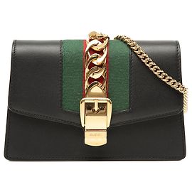 Gucci Black Super Mini Calfskin Web Sylvie Chain Crossbody