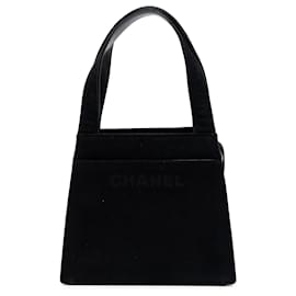 Bolso de mano Chanel en ante negro con logotipo