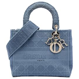 Dior Blue Medium Tela Ricamata Cannage Lady D Lite