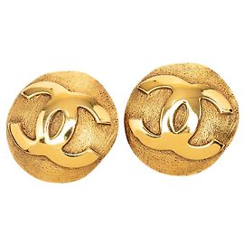 Orecchini Chanel Gold CC placcati oro tondi con clip