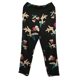 Pantalones de seda negros estampados Chanel