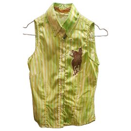 Polo Ralph Lauren Blusa sin mangas con rayas amarillas y verdes con caballero