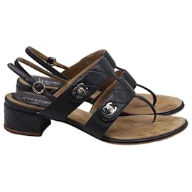 Chanel Slingback-Sandalen mit Interlocking CC Logo aus schwarzem Lammleder