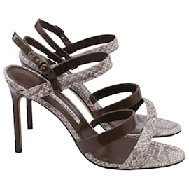 Sandali con listini Manolo Blahnik Villano in pelle di serpente marrone