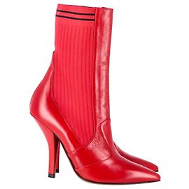 Stivaletti a calza Rockoko di Fendi in maglia elasticizzata in pelle rossa
